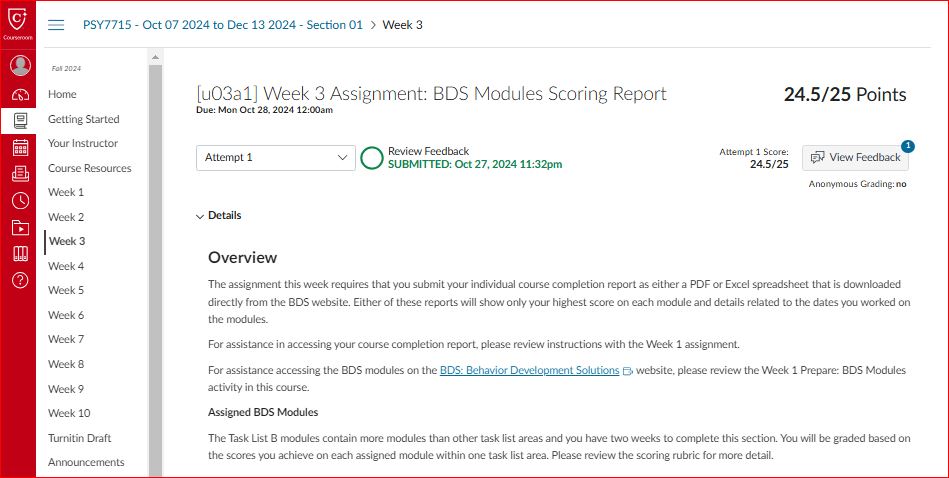 Week 3 Assignment: BDS Modules Scoring Report